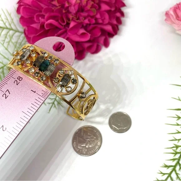 VINTAGE⚜️ORNATE Crystal Embellished Bangle Cuff Bracelet - Picture 9 of 10